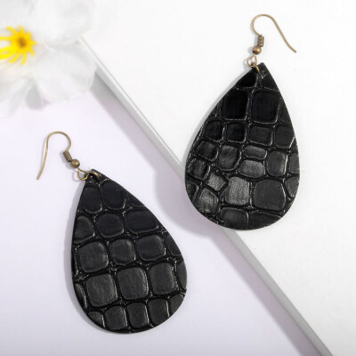 

1 Pair New Double-sided Synthetic Leather Teardrop Bohemia Dangle Drop Earrings