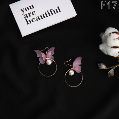 

1 Pair Popular Butterfly Wing Dangle Chandelier Pearl Drop Long Girls Earrings