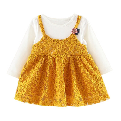 

Baby Girl Lace Dress Long Sleeve Girl Solid Dress 2018 New Spring Autumn Fashion Children Cotton Clothing Princess Tutu Dress j2