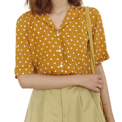 

Fashion Women Shirt V-neck Korean Style Polka Dot Harajuku Women Clothes Tops