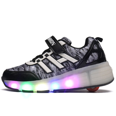 

NEW Fashion Children Wheel Shoes Kids Sneakers Child Sports Casual LED Roller Shoes Breathable Lace Up For Boy & Girls