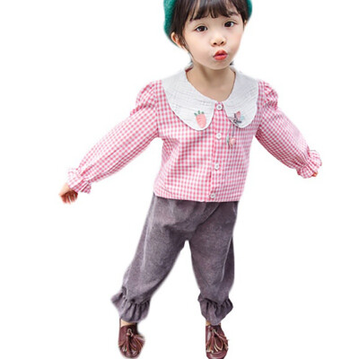 

Autumn Toddler Baby Girl Clothes Long Sleeve PlaidStripe Blouse Tops Pants Trousers Casual Outfits