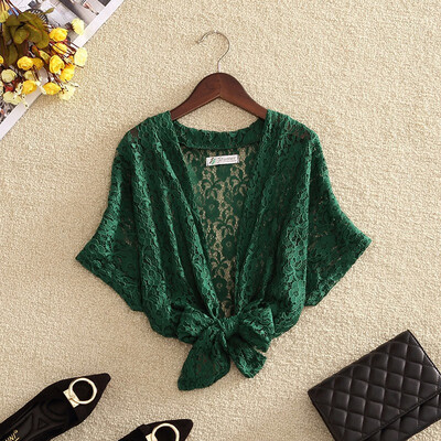 

Womens Solid Lace Hollow Out Blouse Kimono Cardigan Lace Up Short Sleeve Summer Shirt Cover Up Beach Blouse Plus Size 2019