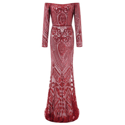 

European&American style off-the-shoulder dress retro fashion beaded long skirt off-the-shoulder one-piece dress
