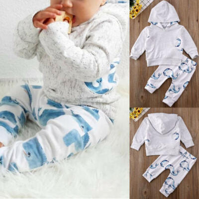 

US 2PCS Newborn Baby Girl Boy Winter Clothes Set Warm Hoodies TopsPants Outfits