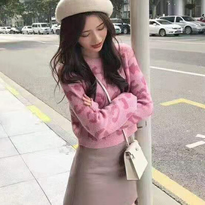 

Women Autumn Spring Cartoon Print Casual Long-Sleeved Round Collar High Street Slim Bottom Jacquard Sweater