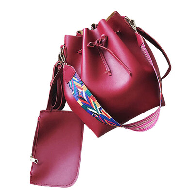 

Fashion Women Colorful Wide Strap Drawstring Bucket Shoulder Bag Crossbody Pouch