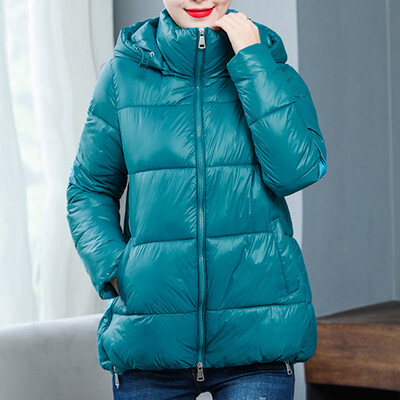 

Tailored Fashion Women Winter Warm Hooded Cotton Winter Jacket Solid Long-Sleeved Coat
