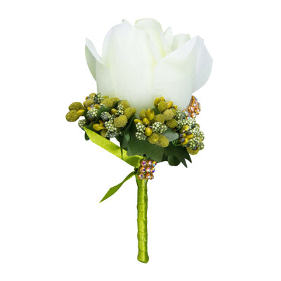

Wedding Bridal Groom Bling Rhinestone Boutonniere Silk Cloth Rose Flower Corsage