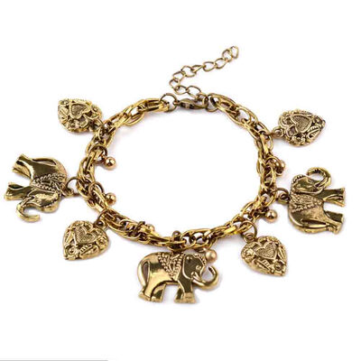 

Personality BraceletsCreative Vintage Bracelet Unique Elephant Carved Romantic Heart Model Shiny Bead Pendant