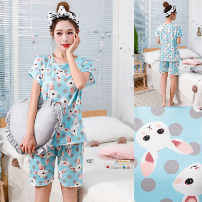 

Cartoon Print Women Pajama Sets Female Home 2 Pieces Set Crop Top Shorts Loose Elastic Waist Shorts Lounge pijama mujer