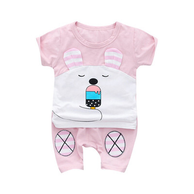 

Summer Baby Boys Girls Short Sleeve Cartoon Bear Print T-Shirt TopsShorts Suits Casual Outfits Sets New