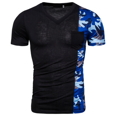

Toponeto Mens Summer Casual Slim Camouflag Patchwork Short Sleeve T Shirt Top Blouse