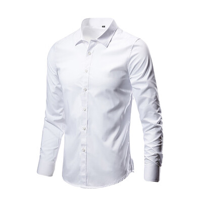 

Tailored Mens Fashion Business Leisure Lapel Pure Color Long-sleeved Shirt Top Blouse