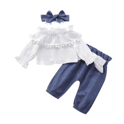 

0-18M Autumn Baby Girl Adorable Flare Sleeve T-shirt Tops Trousers Headband Outfits Clothes