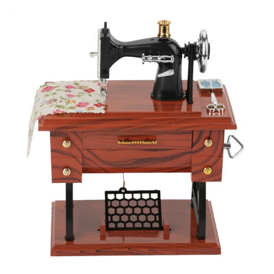 

Vintage Classic Music Box Mini Sewing Machine Style Mechanical Birthday Gift Sewing Clockwork Music Box Table Home Decoration