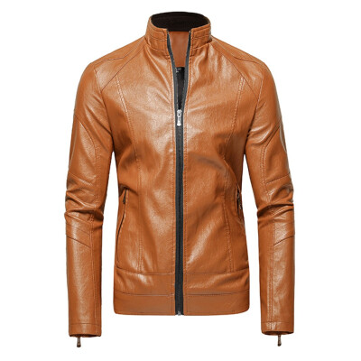 

Toponeto Men Winter Leather Jacket Biker Motorcycle Zipper Long Sleeve Coat Top Blouses