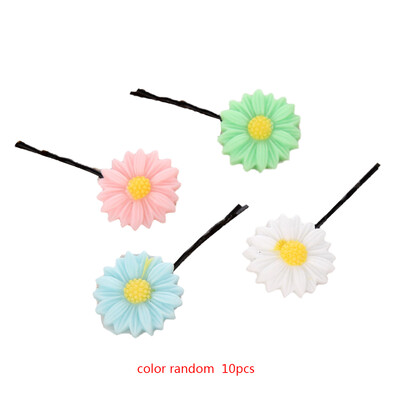 

10pcs Color Random Kids Flower Hairpins Barrettes Plastic Resin Headwear Hair clips Girls Headdress