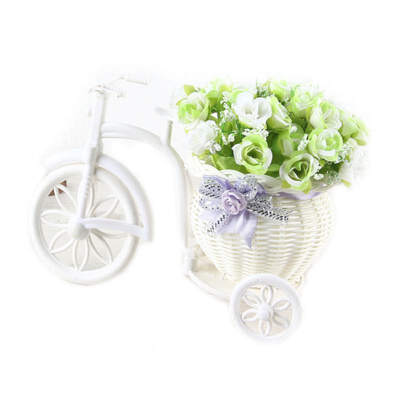 

Artificial Flower Wheeled Tricycle Basket Bowknot Bonsai Set Home Decor Props for Living Room Office