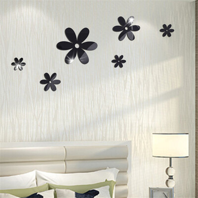 

Gobestart 6Pcs Mirror Flower Sticker Art Decal DIY Wall Home Decor Room Decorations