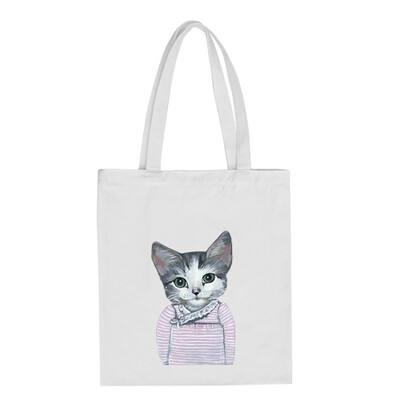 

Tailored Fashion Women Canvas Printing Cute Cat Shoulder Bags Large Capacity Shopping Bag