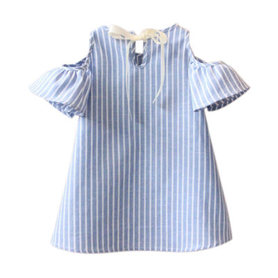 

New Baby Girl Summer Flare Short Sleeve Striped Dress Hot Kid Children Mini Princess Korean Fashion Thin Clothing Dress Vestidos