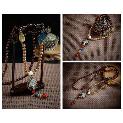 

Handmade Nepal Jewelry Buddhist Mala Wood Beads Pendant Necklace Ethnic Horn Fish Long Statement Necklace For Women Men
