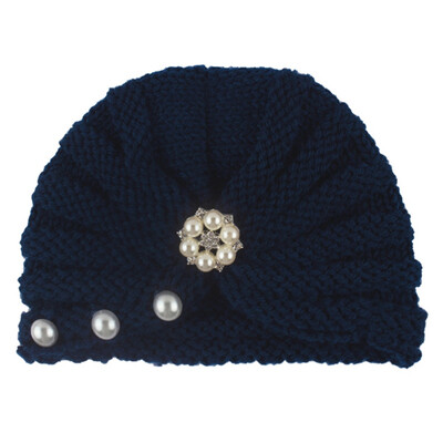 

Autumn Soft Cute Newborn Baby Pearl Design Girls Caps Infant Knitted Hat Turban Elastic Cap New