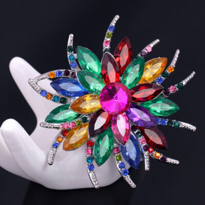 

Delicate Rhinestone Large Flower Brooch Pin For Women Wedding Bridal Scarf