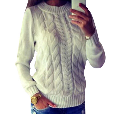 

Women Fashion Sweater Pullover Casual Braided Long Sleeve Jumper Casual Solid Color Sweater Jumper