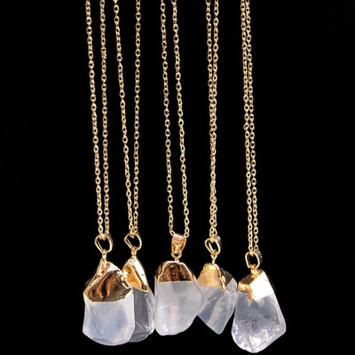 

1pc Quartz Gold Plated Natural Crystal Chakra Rock Necklace Pendant Colorful Stone
