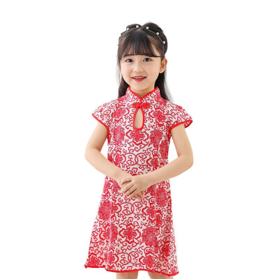 

Summer Baby Girl Princess Dress Toddler Floral Pattern Short Sleeve Casual Chinese Cheongsam Dress Clothes