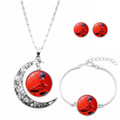 

4 Pcs\Set 10 Colors New Miraculous Ladybug Love Bugs Earrings Bracelet Pendant Set