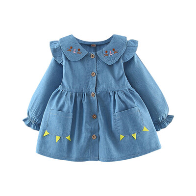 

New Autumn Baby Girl Dress 0-3T Fashion Cute Long-sleeved Girls Dress Toddler Pocket Decoration Single-breasted Cardigan