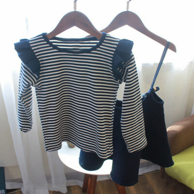

Girls Clothes Set Striped Kids Dress Long Sleeve T-shirt Denim Strap Sling Dress for Girls Clothes 1-6T Kids Clothes Set