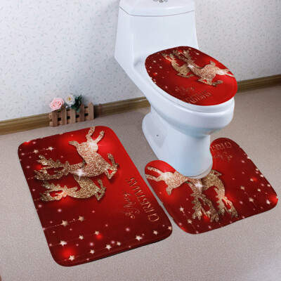 

Tailored 3PCS Christmas Bathroom Non-Slip Pedestal Rug Lid Toilet Cover Bath Mat Set