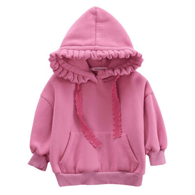 

1-7T New Autumn Baby Girls Clothes Fleece Thickening Hooded Sweater Solid Color Princess Cute Casual Long Sleeve Tops