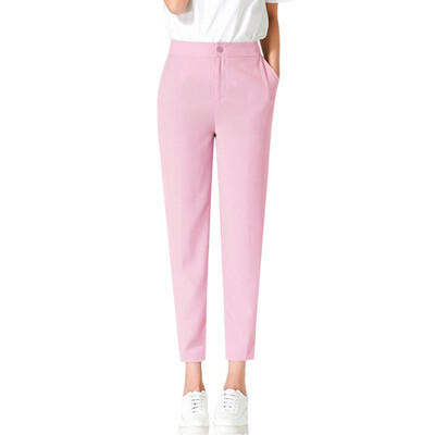 

Plus Size Women Pants Casual Fashion Solid Mid Elastic Waist Trousers Office Lady Joggers Women Skinny Pencil Long Pants