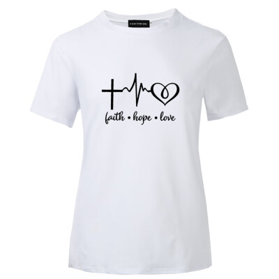 

Letter Printed Faith T-Shirt Casual Short Sleeve Love Graphic