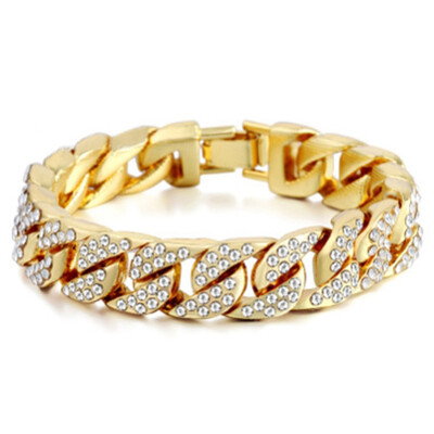 

Fashion Mens Womens Chain Hiphop Iced Out Curb Cuban Bracelet Paved Clear Rhinestones Cuban Bracelet