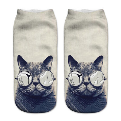 

1Pair Women Low Cut Ankle Socks Funny Socks Cat Cartoon 3D Printing Socks Cotton Hosiery Printed Socks