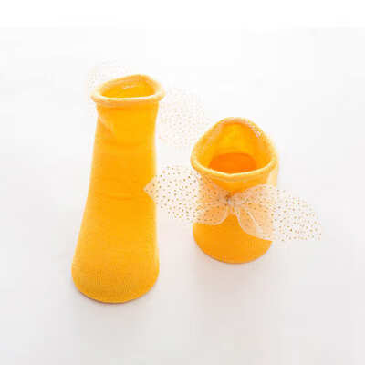 

ew Baby Girls Socks Infant Spring Cotton Solid Pattern Socks With Bowknot Design Warm Anti Slip Floor Socks Leg Warmer