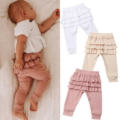 

UK Sell Newborn Kids Baby Girl Solid Ruffle Leggings Bottoms Long Pants Trousers