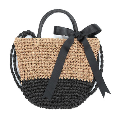 

Fashion Women Ribbon Handbag Straw Weave Knitting Bucket Bag Summer Beach Holiday Totes Shoulder Bag