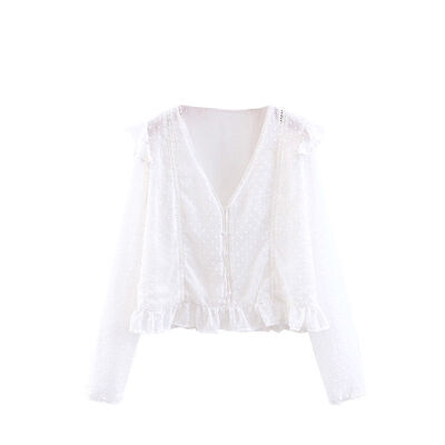 

Women Long Sleeve V-Neck Shirts Hollow Out Lace Shirt Fashion Sexy Tops Blouse