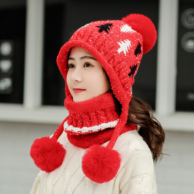 

Wool Hat Female Winter Hundred Sets Korean Edition Sweet Tide Plushing Thickened Warm Knitted Cap Lovely Ear&Moon Cap