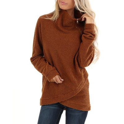 

Tailored Womens Chunky Turtleneck Pullover Sweater Asymmetric Hem Cowl Neck Fleece Tops