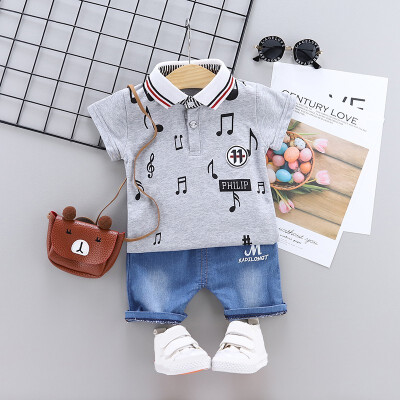 

2019 Summer New Style Children Clothing Sets Baby Boys Lapel T shirtsShorts Pants Cartoon Suit Kids clothes