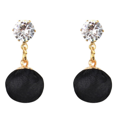 

Handmade velvet ball zircon long retro temperament lattice stylish exaggerated jewelry autumn&winter earrings