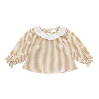 

New autumn girls cotton long sleeve shirts Lotus leaf collar collar baby girls princess shirts toddler casua tops